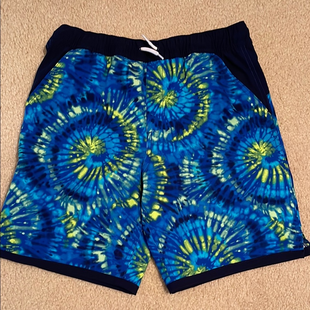 Boy’s Blue and Yellow Tie-Dye Swim Trunks